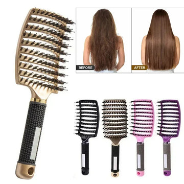 Scalp Massage Brush — Boar Bristle Detangle - Professional Hair Comb