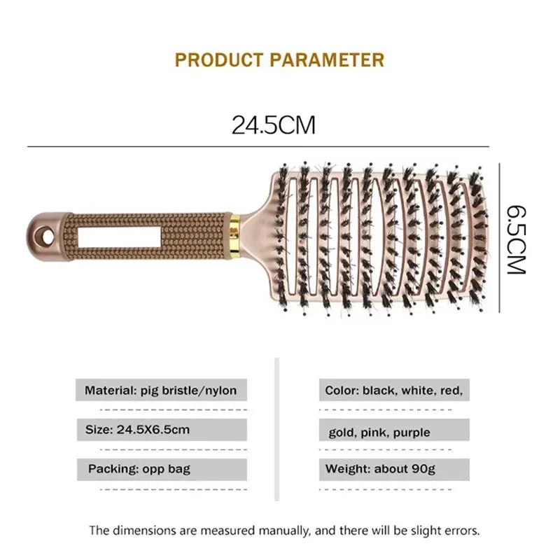 Scalp Massage Brush — Boar Bristle Detangle - Professional Hair Comb